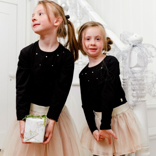 Long Sleeve Dress With Mesh Skirt Black And Beige Perspective: left