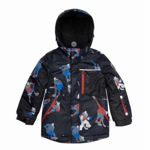 Two Piece Snowsuit Printed Hockey Players Black Perspective: left