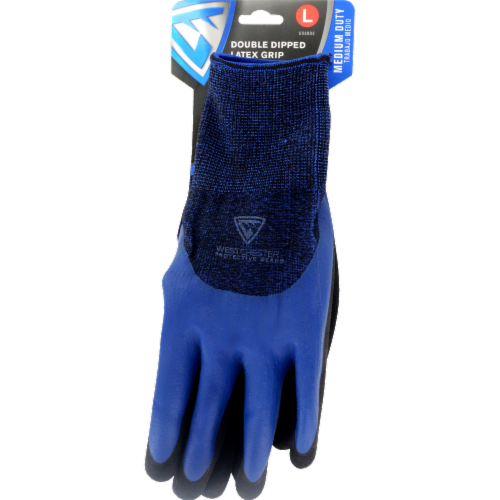 West Chester Protective Gear Blue Polyester Double Dipped Latex Grip Gloves Perspective: left