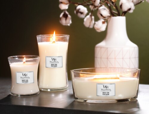 WoodWick® White Teak Candle Perspective: left