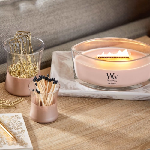 WoodWick Ellipse Scented Candle, Vanilla & Sea Salt Scent, Up to 50 hours Burn Time, 16oz Perspective: left