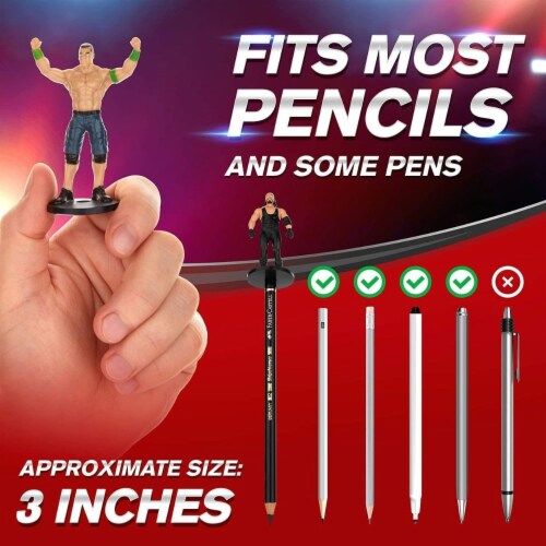 WWE Pencil Toppers 5pk Bliss AJ Styles Reigns Undertaker Daniel Bryan PMI International Perspective: left