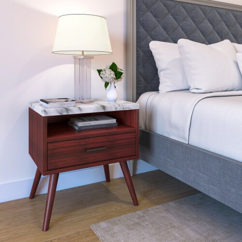 Boyd Sleep Marcello Mid Century Modern Faux Marble Top One Drawer Nightstand one size Gerbes Super Markets