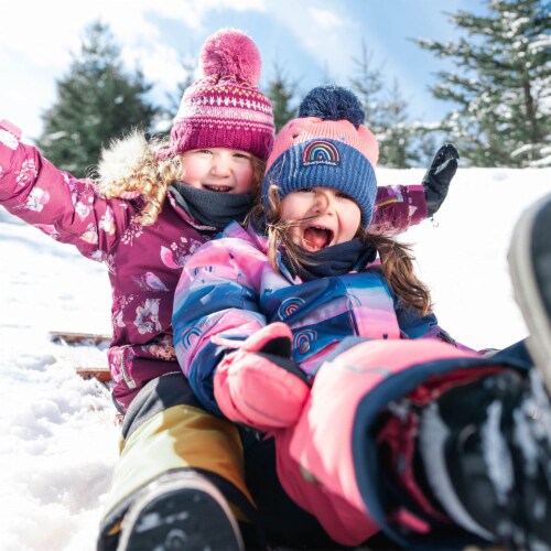 Printed Rainbow Two Piece Snowsuit Coral Pink And Navy Blue