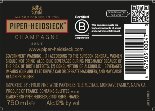 Piper-Heidsieck Cuvée Brut Champagne Wine Perspective: left