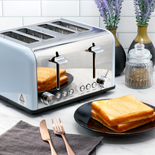 Redmond 4-Slice Extra Wide Slot 1650W Stainless Steel Toaster in Light Blue Perspective: left
