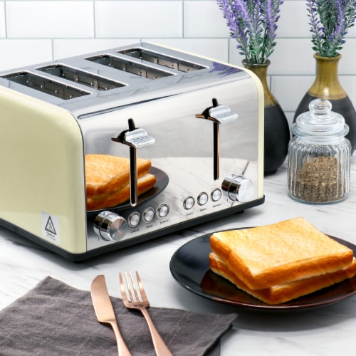 Redmond 4-Slice Extra Wide Slot 1650W Stainless Steel Toaster in Cream Perspective: left