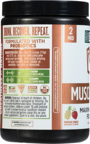 Zhou® Tropical Punch Muscle BCAA Maximum Muscle Formula Powder Perspective: left