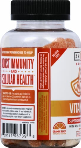 Zhou Vitamin C+ Orange Blast Flavor Gummy Dietary Supplement Perspective: left