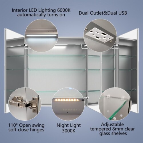 ExBrite 48  W x 32  H LED Lighted Bathroom Medicine Cabinet with Mirror Recessed or Surface Perspective: left