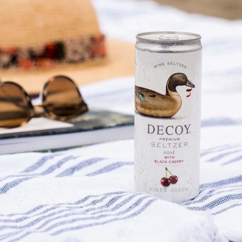 Decoy Premium Rose with Black Cherry Wine Hard Seltzer Low Calorie Perspective: left