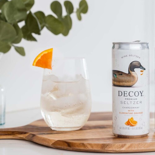 Decoy Premium Chardonnay with Clementine Orange Wine Hard Seltzer Low Calorie Perspective: left