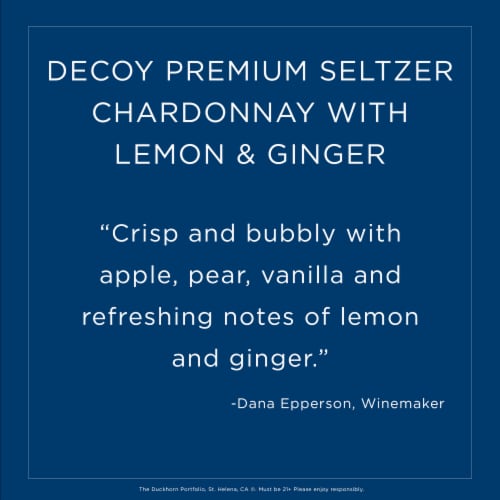 Decoy Premium Chardonnay with Lemon & Ginger Wine Hard Seltzer Low Calorie Perspective: left