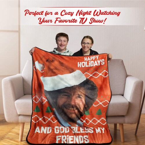 Bob Ross Happy God Bless My Friends Fleece Throw Blanket 1 QFC