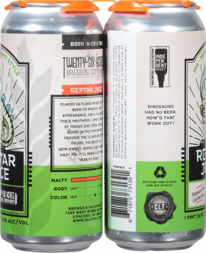 Twenty-Six Acres Brewing Company Reptar Juice IPA Perspective: left