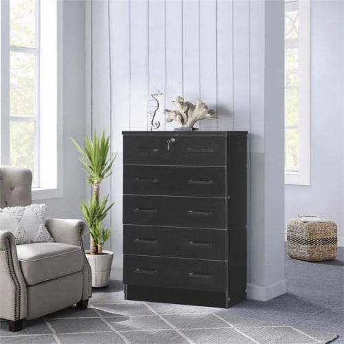 Better Home Products Cindy 5 Drawer Chest Wooden Dresser
