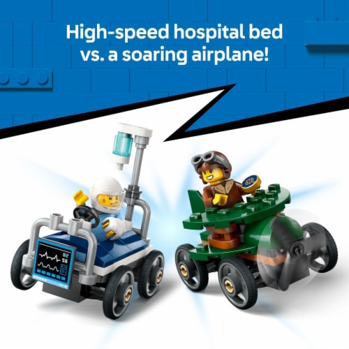 LEGO City Airplane vs. Hospital Bed Race Car Pack Building Toy 60459 Perspective: left