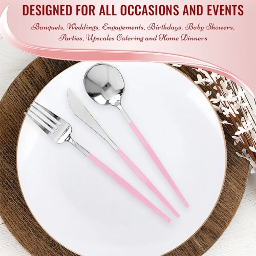 240 Knives - Silver with Pink Handle Moderno Disposable Plastic Dinner Knives Perspective: left
