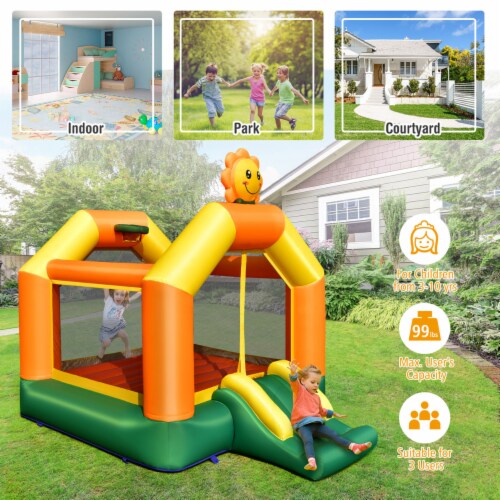 Inflatable Bounce Castle Jumping House Kids Playhouse w/ Slide & 735W Blower Perspective: left
