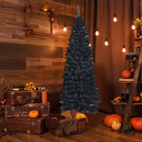 Gymax 6FT Unlit Black Halloween Pencil Tree Christmas Tree w/ 520 PVC Branch Tips, 1 unit King