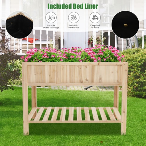 47'' Wooden Raised Garden Bed w/Bottom Shelf & Bed Liner
