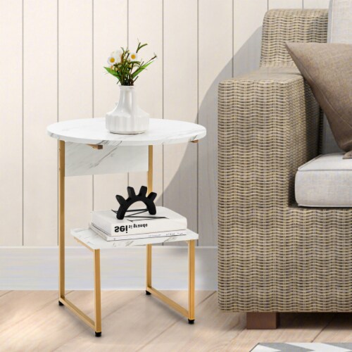 2-Tier Side Table Nightstand End Table Coffee Table w/ G-Shaped Steel Frame Perspective: left