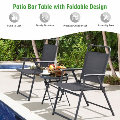 3PCS Folding Patio Bistro Set Outdoor Furniture Set w/ Steel Frame Perspective: left