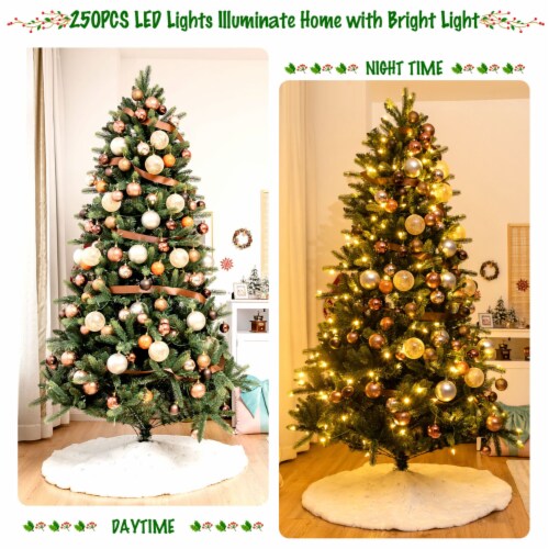 Gymax 7.5 ft Pre-Lit Hinged Christmas Tree Artificial Xmas Tree w/ 100pcs Ornaments Perspective: left