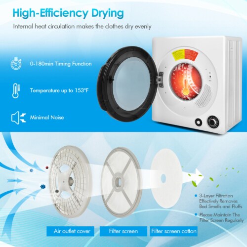13.2 lbs Electric Tumble Compact Laundry Dryer Stainless Steel Tub 1350 W Perspective: left