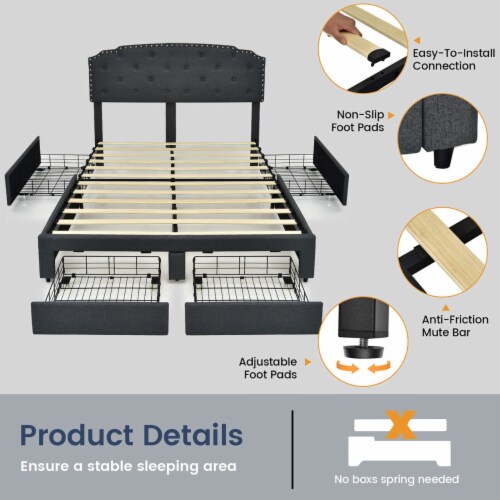Full Platform Bed Frame with 4 Storage Drawers Adjustable