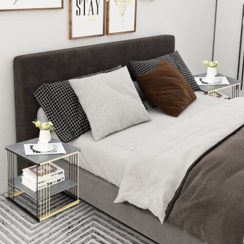 2PCS 2-tier Side End Coffee Table Square Nightstand for Living Room Bedroom Perspective: left