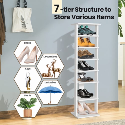 7-Tier Wooden Shoe Rack Narrow Vertical Shoe Stand Storage Display ...