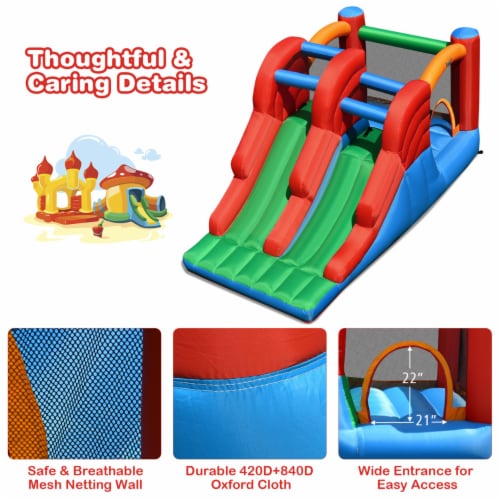 Inflatable Double Slide Bounce House Bouncy Castle w/ 480W Blower, 1
