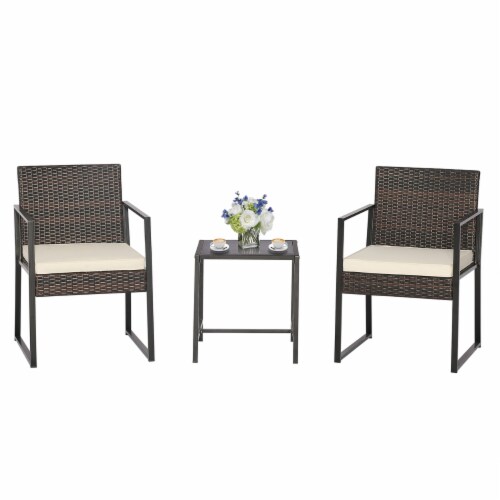 3PCS Patio Rattan HandWoven PE Wicker Bistro Set Outdoor Furniture Set