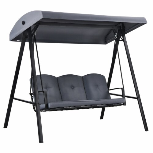 3-Person Patio Porch Swing Cushioned Outdoor Swing Chair w/ Adjustable Canopy Perspective: left