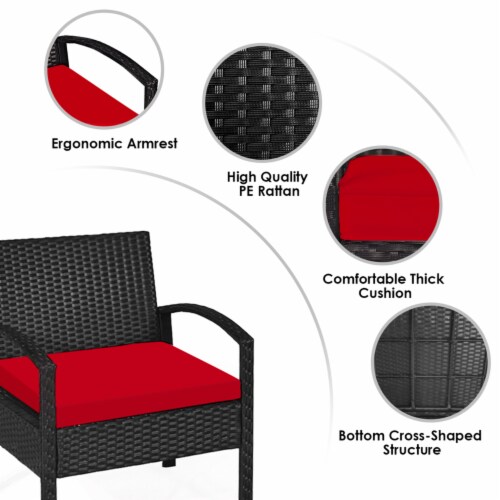 3PCS Patio Rattan Conversation Furniture Set Outdoor Yard w Red Cushions 1 unit Smith s Food and Drug