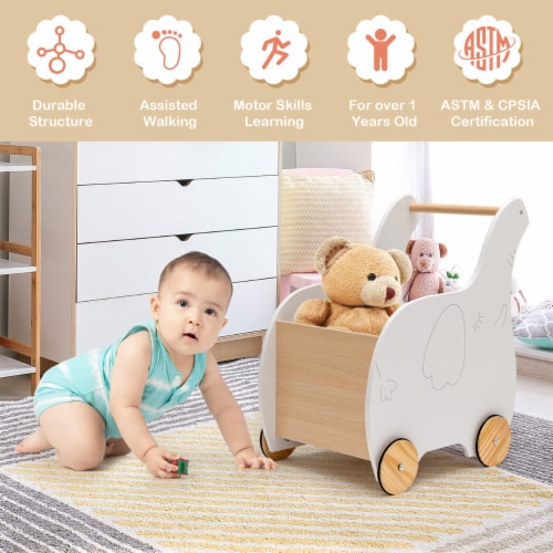2-in-1 Baby Learning Walker Wooden Toddler Push Walker Toys w/ Wheels Perspective: left
