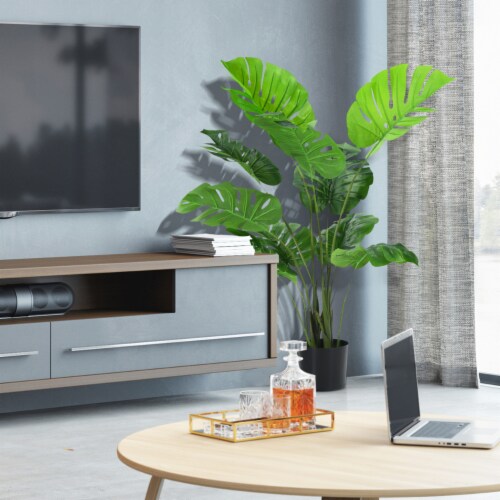 2 Pack Artificial Monstera Deliciosa Tree 4ft Faux Plant w/ Cement-Filled Pot Perspective: left
