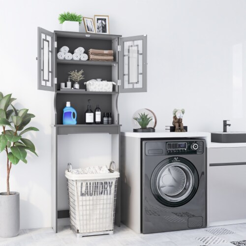 Grey Bathroom Over The Toilet Space Saver Storage Cabinet Organizer Shelf Perspective: left