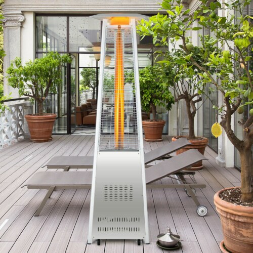 42,000 BTU Stainless Steel Pyramid Patio Heater Glass Tube Flame W/ Wheels Perspective: left
