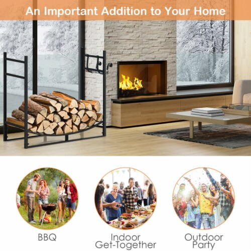 33'' Firewood Rack W/ Removable Kindling Holder Steel Fireplace Wood Perspective: left