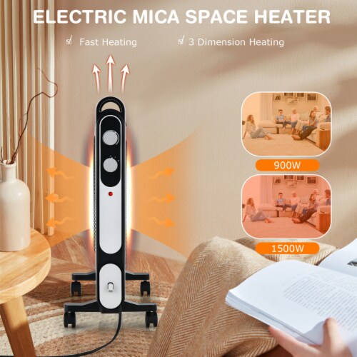 1500W Mica Heater Portable Electric Space Heater w/ Overheat Protection Perspective: left