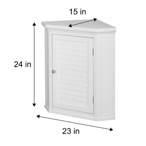 Elegant Home Fashions Wooden Bathroom Corner Wall Storage Cabinet Space Saver Organizer White Perspective: left