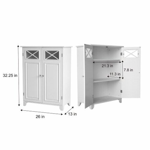 Elegant Home Fashions Wooden Bathroom Floor Cabinet 2 Doors White Dawson 6841 Perspective: left