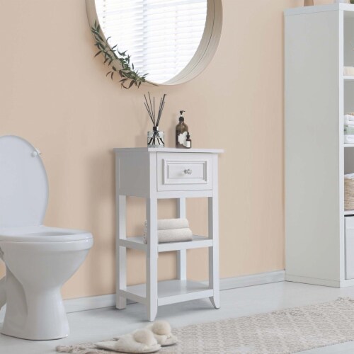 Elegant Home Fashions Wooden Bathroom Floor Storage Cabinet Space Saver Organizer, White Perspective: left