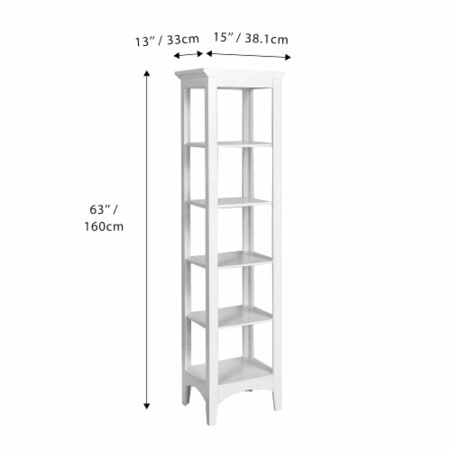 Elegant Home Fashions Wooden Bathroom Linen Storage Cabinet Space Saver w/ 5 shelves White Perspective: left