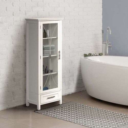 71 Wooden Tall Narrow Bathroom Floor Storage Towel Cabinet w/ Mirror,  White, 1 Unit - Kroger