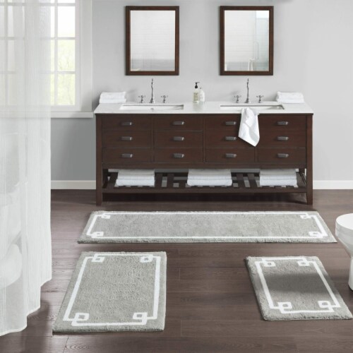 Madison Park Evan Cotton Tufted Washable Bath Mat, Luxury Solid Bathroom Rugs, 24X40, Grey Perspective: left
