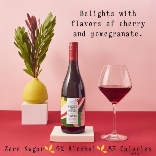 Sunny with a Chance of Flowers Pinot Noir California Low Calorie Red Wine Perspective: left