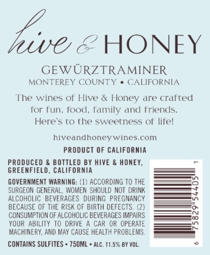 Hive & Honey Gewurztraminer Riesling Perspective: left